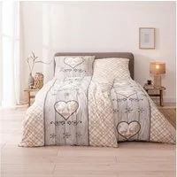 MTOnlinehandel Bettwäsche Landhaus Vintage, 100% Baumwolle, Renforcé, 2 teilig, Oktoberfest Partnerbettwäsche in Karo-Design und Holzoptik