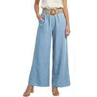 dy_mode Palazzohose Damen High Waist Palazzohose Weitbein Hose Schlupfhose Sommer Strand in Unifarbe, High Waist, mit elastischem Bund