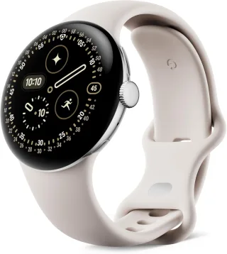 Google Pixel Watch 4 [WiFi only inkl. Kautschuk-Armband porcelain] 41mm Aluminiumgehäuse polished silver