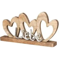 Levandeo® Dekoobjekt, Aufsteller Herz 40x22cm Liebe Schriftzug Mango Holz Metall Braun