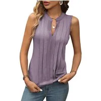 DEBAIJIA Kurzweste Damen Tank Top Plissee V-Ausschnitt Ärmellos T-Shirt Sommer Elegant