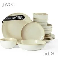 JIWOO Geschirr-Set 16er Kombiservice Teller-Set Tafelservice Schüssel-Set Speiseteller (16-tlg), 4 Personen, Keramik, Hochwertiges Geschirr set Blau Mikrowellen spülmaschinenfest