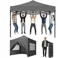 AOXUN Pavillon 3x3m Wasserdicht mit 4 Seitenwänden,Dunkelgrau, klappbar, 100% Wasserdicht & Hoher UV-Schutz