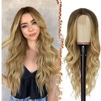 LuxusKollektion Kunsthaarperücke Lange Ombre Blond Perücke 66cm Wellig Mittelscheitel Hitzebeständig