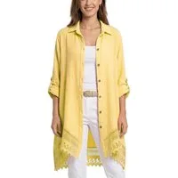dy_mode Longbluse Damen Oversized Longbluse Musselin Tunika HemdbluseBlusenkleid in Unifarbe, dekorativem Häkel-Saum, Oversize-Passform