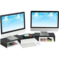 relaxdays Monitorständer Schwarzer Monitorständer für 2 Monitore
