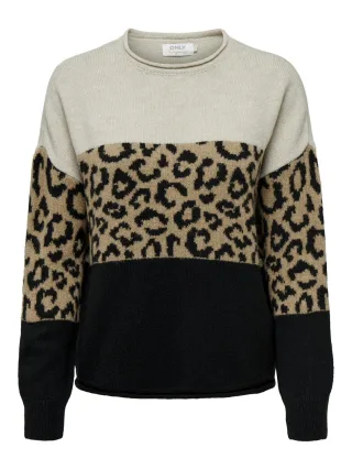 ONLY - ONLJADE ANIMAL LS O-NECK KNT NOOS Moonbeam - Gr. - S