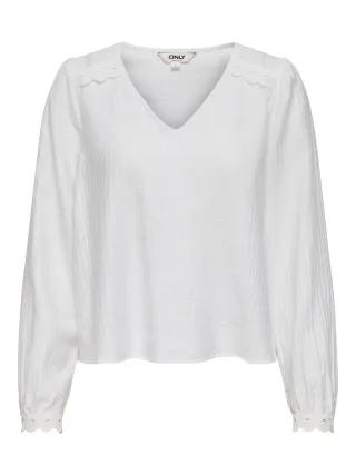 ONLY - ONLPARIA L/S V-NECK DETAIL TOP WVN Bright White - Gr. - XL