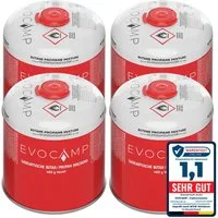 EVOCAMP Gaskartusche 4x Propan Butan 450g, Schraubkartusche Eurogewinde 7/16", Zubehör für Weber Grills Q100-1200-Serien, 4 St.