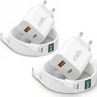 GreenHec 45w Schnellladegerät USB C Charger für Samsung S25 S24 S23 iPhone Schnelllade-Gerät (Spar-Set, 45w USB-C + USB-A Dual Charger (2er Pack) + 2m Kabel (2er Pack), Netzteil Stecker Adapter Tablet Handy Google Dual Doppel Ladegerät)