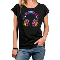MAKAYA Print-Shirt Damen Top für Musik Fans Kopfhörer Design Hip Hop Outfit Mädchen (Schwarz, Blau, Grau, Grün, Weiß, 34, 36, 38, 40, 42, 44, 46, 48, 50) aus Baumwolle