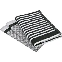 ROSS Geschirrtuch Exclusiv, (Set, 3-tlg), 1x Küchen-Frottiertuch (Streifen) und 2 Geschirrtücher (Karodesign)