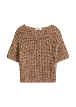 Marc OPolo Casual - Kurzarm-Strickpullover boxy burnt brown - Gr. - L