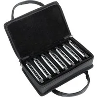Classic Cantabile Mundharmonika in verschiedenen Stimmungen, 7-St., inkl. Etui & Pflegetuch, Blues Harmonica - 10 Messing Stimmzungen - Edelstahl-Gehäuse