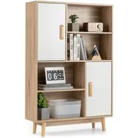 COSTWAY Bücherregal, mit 2 Türen & 4 Regalen, Kippsicherung, Holz, 80x24x120cm