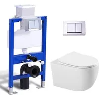 HOROW Vorwandelement WC Toilette Komplettset hänge wc Set Komplett, Hänge WC mit WC Sitz mit Absenkautomatik, Toilette Komplettset, Toilette mit Spülkasten