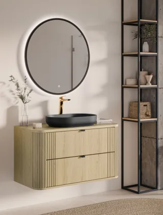 Badmöbel Set 2-tlg Badezimmerset WENDO Cremona Eiche Schrank 100cm ohne Wasch...