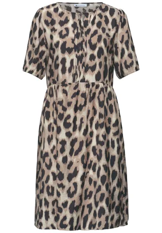 Street One - Knielanges Kleid mit Split Neck und Print timeless beige - Gr. - 40