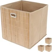 CEPEWA Allzweckkorb Aufbewahrungskorb Bambus 4er Set faltbar 31x31x31cm Metall Grifflöcher
