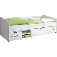 Ticaa Funktionsbett Sofabett Funktionsbett Gästebett Marlies Kiefer, Weiß lackiert (Holzmaserung sichtbar)