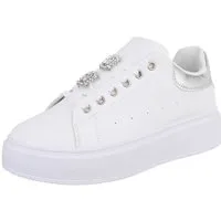 Ital-Design Modischer Sneakers mit Applikationen für Damen Sneaker (91154542) Keilabsatz/Wedge Sneakers Low in Weiß