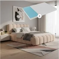 Juskys Polsterbett Catania, Mit Matratze, gepolstertes Kopfteil, Bubble Design, Bouclé Stoff