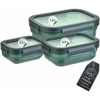 Engelland Frischhaltedose 3er Set Aufbewahrungsdosen mit Deckel, Vorratsdose, Frischhaltedose, Kunststoff/Silikon, (Vorteils-Set, 3-tlg., 0,2 L / 0,5 L / 1,0 L), luftdicht, auslaufsicher, stapelbar, BPA-frei, verschiedene Größen