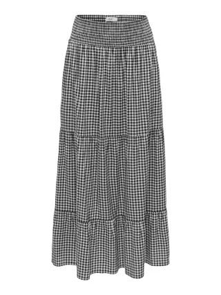 JDY - Karierter Stufen-Maxirock schwarz - Gr. - XS