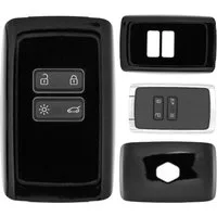 mt-key Schlüsseltasche Autoschlüssel Hardcover Schutzhülle Metallic Schwarz, Renault Megane Kadjar Clio Captur KEYLESS SMARTKEY CARD