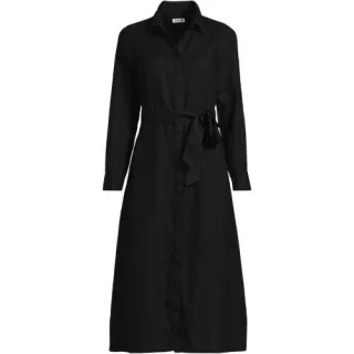 Premium Reinleinen-Midikleid für Damen in Petite-Größe, Damen, size: petite, Schwarz, by Lands' End