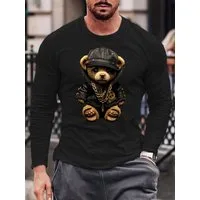 RMK Langarmshirt Herren Longsleeve Shirt Rundhals Basic Teddybär Bär aus Baumwolle