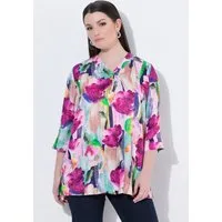 Ulla Popken Druckbluse Satinbluse bedruckt A-Linie V-Ausschnitt 3/4-Arm
