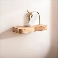FINEBUY Wandregal FB74736 Schweberegal Akazie Massivholz 60cm Regal Wandboard Schubladen, Massivholz Wandregal mit Schubladen, Praktische Ablage für moderne Wohnräume