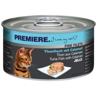 PREMIERE Fine Filets Nassfutter Katze Adult Jelly Thunfisch mit Calamari 48x100 g