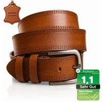 herémood Ledergürtel Gürtel Herren 4cm breit Ledergürtel Jeans Premium Geschenke für Männer (100 % Echtleder Gürtel handgefertigt, hochwertig verarbeitet, kürzbar, 1-St., Cognac 130 cm – 4 cm breit – echtes, robustes Büffelleder, langlebig) Ledergürt