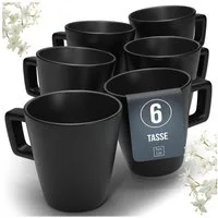 PURE LIVING INTERIOR DESIGN Geschirr-Set Pure Living Becher 6er 460ml »Manhattan«, Steingut Schwarz, 6 Personen, Steingut, Urbanes Matt-Schwarz Design, Klare moderne Formen, Massives Steingut …