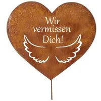LB H&F Lilienburg Dekofigur Grabdeko Grabschmuck Herz Rost Rostherz Grabherz Deko Dekofigur (Rostdeko Roststecker Frühling Sommer Herbst Winter Gedenkfigur Stecker Mutter Friedhof Allerheiligen wetterfest Figur Wir vermissen Dich Spruch Urnengrab Gra