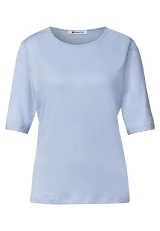 Street One - Basic T-Shirt mit Rundhals in Unifarbe whispery blue - Gr. - 46
