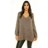 Worldclassca Longpullover WORLDCLASSCA Damen Oversize Strickpulllover Lang Pulli V-Ausschnitt Neue Kollektion - Stilvolle und gemütliche Strickmode für Damen