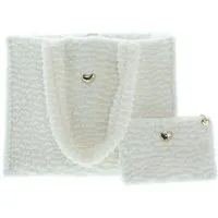 Dekoleidenschaft Handtasche "Kuschelweich" Tasche + Kosmetiktasche in offwhite, Damen Henkeltasche, mittelgroß, weiß, Schultertasche, Taschenset
