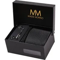 Massi Morino Krawatte (1-St) mit Einstecktuch, Manschettenknöpfen und Krawattenklammer