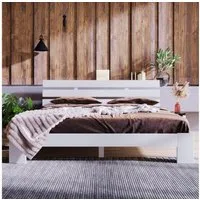 KLAM HOME Bettgestell Doppelbett Holzbett Massivholz Massiv Ehebett Bettgestell 140 x 200 cm, Holzbett Einzelbett für 1-2 Personen