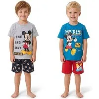 Disney Mickey Mouse Pyjama 2x Mickey Shorty Pyjama Kinder Schlafanzug Jungen + Mädchen (Set, 2 Stück) 2x Kinder Pyjama kurze Hose + T-Shirt