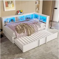 STILVORA Daybed 90x200 mit Matratze&Ausziehbett,Daybett mit Staufach,Tagesbett mit USB (LED-Beleuchtung & USB-Anschlüssen – Jugend- & Gästebett mit 5 Stauschränken, ideal für Teenager, Erwachsene & kleine Wohnungen, 1 tlg), mit Ausziehbett