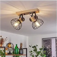 hofstein Deckenleuchte »Cotes« Deckenlampe, Holz/Metall, Natur/Schwarz Schirme, Gitter-Optik, ohne Leuchtmittel, Leuchte m. Holzbalken, Textilkabeln u. verstellbaren Strahlern, 2xE27