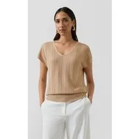 s.Oliver Kurzarmpullover Strickpullunder Lockeres Feinstrickshirt mit Metallic-Garn