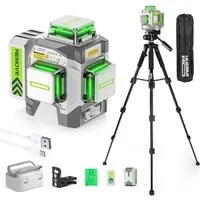 AUDEW Laserwasserwaage 3x360° grünes Linienlaser, 3D Kreuzlinienlaser 3° Selbstnivellierend, mit Stativ 12cm, Akku & Fernbedienung, 3D Laser für Bau & Fliesen