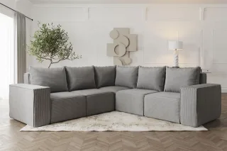 Ecksofa Designersofa ESTELLE in Stoff Poso Grau Seite Universal