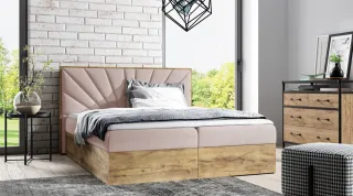 Boxspringbett Bett DAIMON 140x220cm Lancelot Eiche Stoff Altrosa inkl. Bettka...