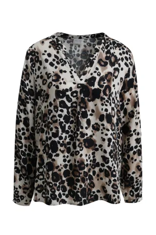 Milano Italy - V-neck blouse 1/1 sleeve mocca print - Gr. - 42
